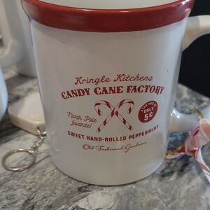 Candy Cane Factory Mug with Red Rim. Ready for HOT CHOCOLATE or EGGNOG